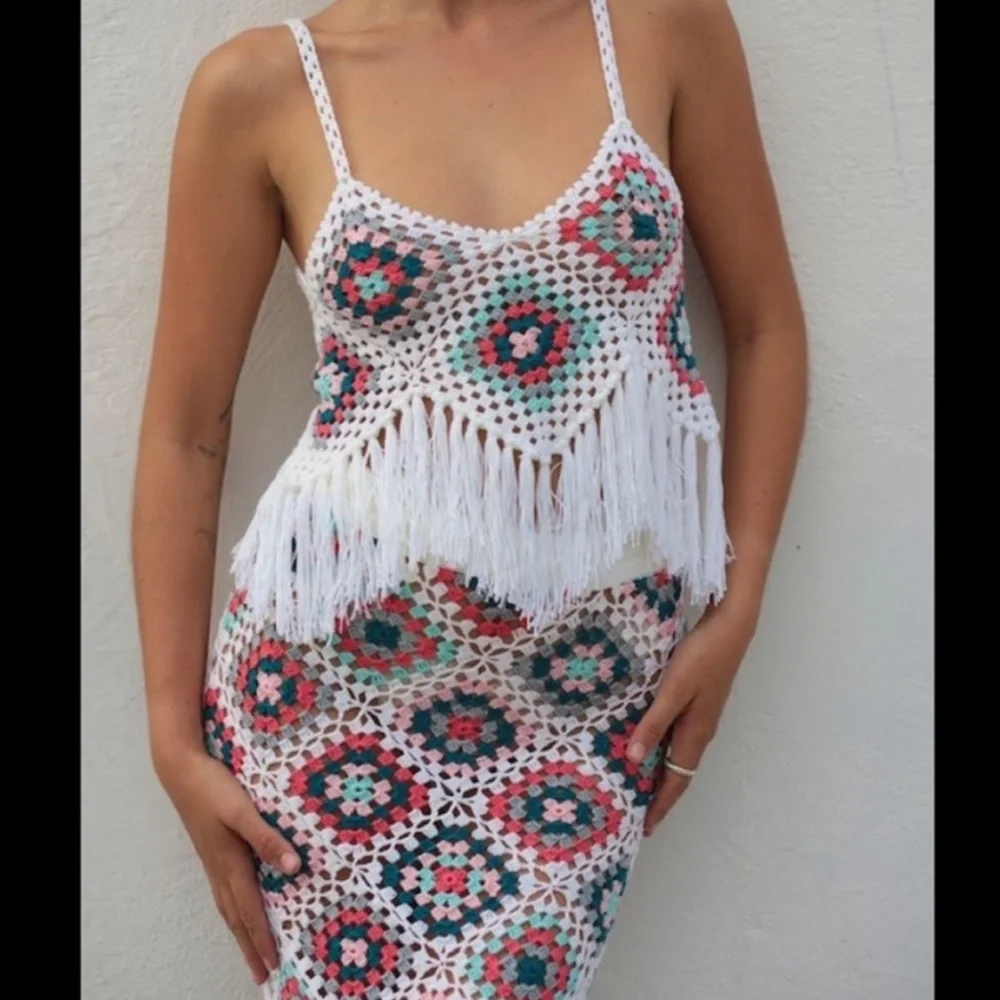 NWT Vivid Loose Knit Crochet fringe Beach Coverup - Picture 5 of 5